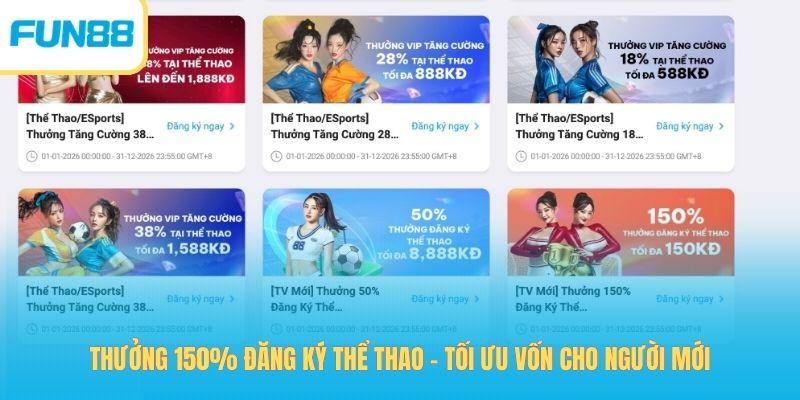 thưởng 150 đăng ký thể thao